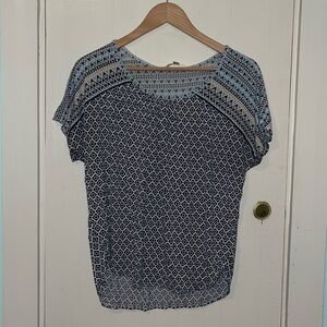 Blue and gold patterned shirt